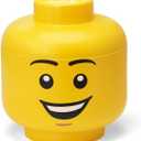 LEGO Storage Head (SMALL) - HAPPY BOY - Polypropylene Storage Box with Lid for Kids' Toy Storage Stackable Organizer and Fun Storage Solution Toy Box