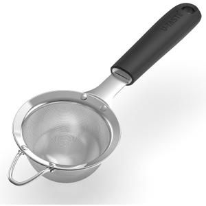 U-Taste Small Fine Mesh Strainer: 18/8 Stainless Steel 3.35in 30 Mesh Kitchen Food Sieve with Sturdy Riveted Silicone Handle, Heavy Duty Deep Handheld Metal Colander for Tea, Juice (Black)