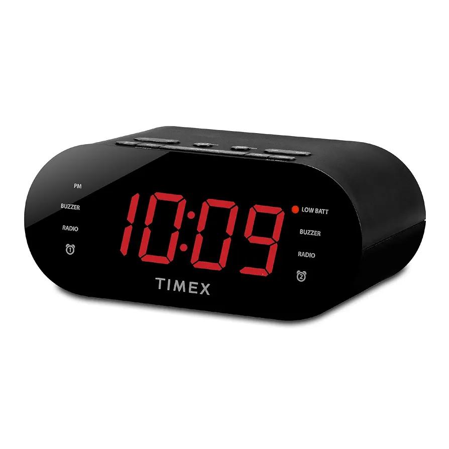 Timex Alarm Clock for Bedroom with FM Radio and 10 Station Presets, Clock Radio with Dual Alarms, USB Charger, Large Display, Sleep Timer, and Snooze – Black (T232B)