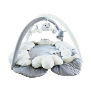 LULLABY COTTON Baby Play Gym Mat - Ultra Soft 100% Cotton Thick Playmat with 6 Toys, Convertible to Ball Pit, Machine Washable & Adjustable for Newborn to Toddler (Grey Dog)