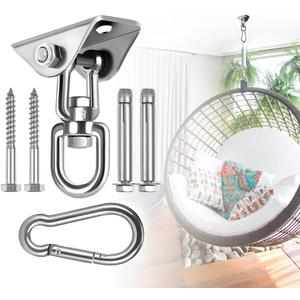 Hammock Hanging Kit,Hanging Chair Hardware 360Rotating 1200 lb Capacity Hammock Hooks Heavy Duty,Hammock Chair Hanging Kit & Swing Ceiling Hook Snap for Hammock Chair Stand,Seat,Tree,Yoga,Gym(Silver) (One Size)