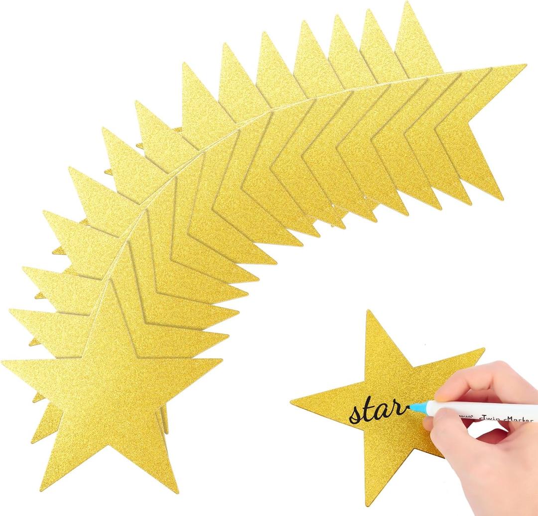 80 Pieces 5.9 Inch Glitter Powder Gold Stars Decoration Double Printed Paper Stars for Wedding Bulletin Board Decoration Classroom Wall Party Decoration Graduation Party Decoration