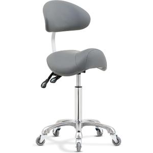 Antlu Saddle Stool Rolling Chair with Back Support,Esthetician Tattoo Dental Stool Chair,Lash Chairs for Eyelash Tech Massage Salon(Grey)