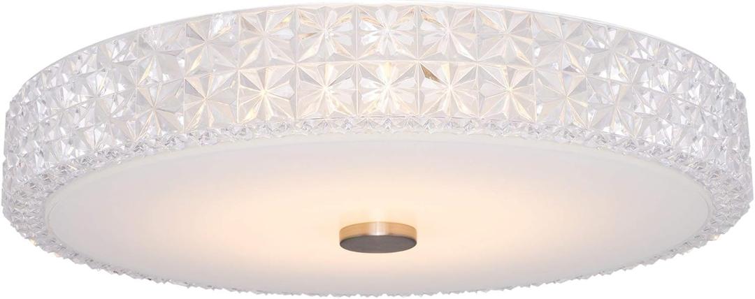 Kira Home Maxine 15" Modern Flush Mount Ceiling Light, Integrated 20W LED (120W eq.), Clear Crystal Style Shade + Round Glass Diffuser, 3000k Warm White Light, White Finish
