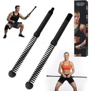 Portable Ropeless Battle Ropes, HIIT & Low Impact Cardio Workouts, Transform into Fitness Bar, Cordless Battle Ropes for Home Gym, Compact Gym Equipment for Men & Women (Black)