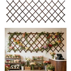 1Pack 47.2Inch Wooden Lattice Wall-Expandable Plant Garden Trellis for Climbing Plants Outdoor, 2 x 10 ft