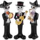 Skeleton Statue Mariachi Band, Halloween Day of The Dead Skeleton Skull Figurines Decoration, Realistic Collectible Folk Musician Players Ornament, Party Festive Indoor Decor (5.5Inch, 3PCS) (White)