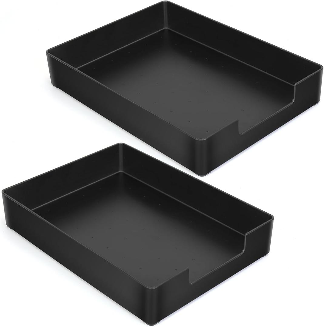 Letter-Size Tray, 2PCS Plastic Stackable A4 Paper Tray, Desk Drawer Organizer, Multi-use Large Storage Basket for Office Home Supplies,13 x 9.6 inch