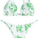 ZAFUL Women's Ditsy Floral Printed Swimsuit Underwired Knotted String Triangle Bikini High Cut Cheeky Bikini Set (X-Large, 132-green)