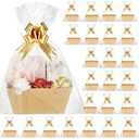 PerKoop 24 Pack Baskets for Gifts Bulk DIY Empty Gift Basket with Handles Kraft Cardboard Tray 24 Bags 24 Bows for Bridal Shower Graduation Wedding Birthday, 6. 5 x 9. 8 Inch(Khaki)