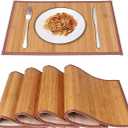 Bamboo Placemats for Dining Table, Placemats Set of 4,Stain-Resistant,Heat-Resistant Place Mats,Durable and Sturdy Dining Place Mats for Kitchen Table (Original) (11.5*17.5inch, Yellow)