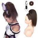 SEIKEA Cheer Ponytail Hair Piece, 10" Straight Tangle-Resistant Smooth Natural Cheerleader Hairpiece Ponytail Extension for Cheer Competition, Dance Black Brown with Dark Brown Highlights