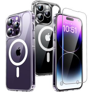 2 x TAURI 2 in 1 for iPhone 14 Pro Max Case, Compatible with MagSafe [Not-Yellowing] with Screen Protector, Military-Grade Protection, Magnetic Case for iPhone 14 Pro Max 6.7", Clear