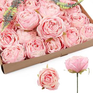 IPOPU Pink Flowers Silk Rose Heads 25PCS Fake Roses Artificial Flowers Real Touch for Wall Decoration Bouquet Flower Heads Bulk Wedding Centerpieces