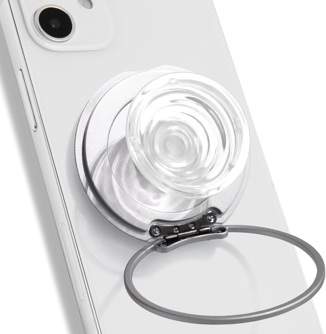 Compatible with Magsafe Ultra-Thin Collapsible Phone Grip  Sleek Magnetic Phone Holder for iPhone & Android, 360 Rotation, Wireless Charger Compatible, Durable & Portable (White)