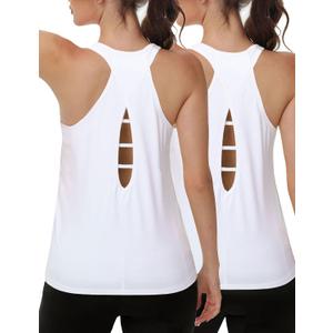 YOYOYOGA Tank Tops for Women Open Back Running Tops Workout Shirts 2 Packs (M)
