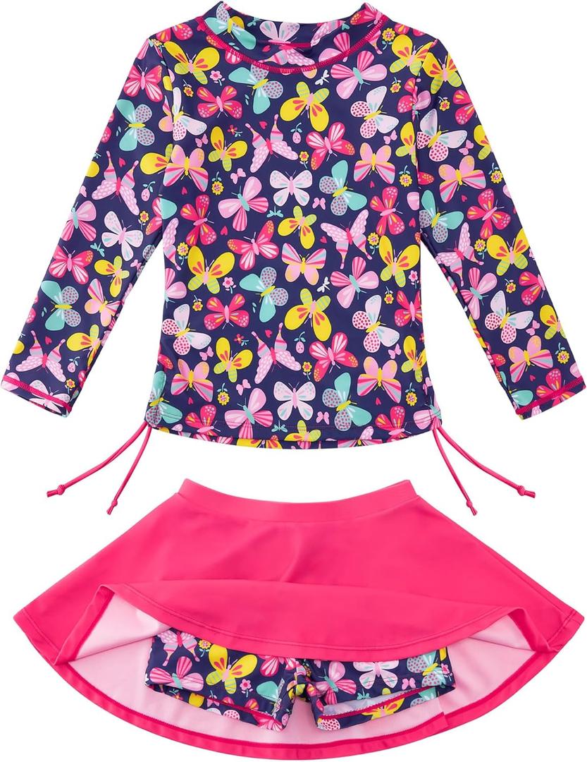 swimsobo Girls Swimsuit Rash Guard Long Sleeve Bathing Suit Two Piece Swimwear Swimming Skirt with Shorts 3-12T (9-10 Years, Black Red)