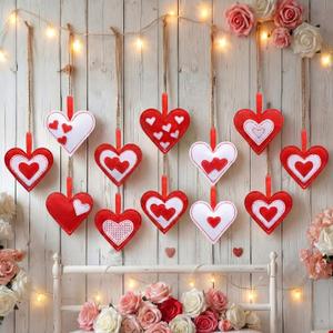 Mindsoft 30 Pcs Valentine Felt Ornaments Heart for Tree 2.4 Inch Valentines Heart Hanging Decorations Red White Hanging Decoration for Valentines Wedding Anniversary Vase Bowl Filler DIY Crafts