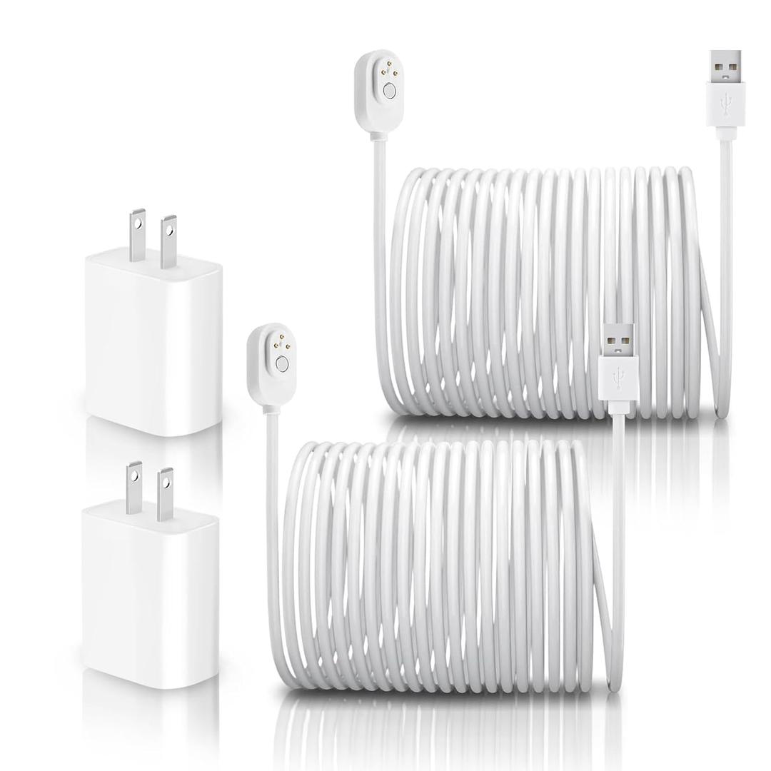 2 Pack 16.4FT Wall Charger for Arlo Pro 5S 2K/Arlo Ultra 2/Arlo Pro3/Arlo Ultra/Arlo Pro 4/Go 2 Indoor/Outdoor Camera Power Adapter,Magnetic Connector Power Charging Cable Cord (White)