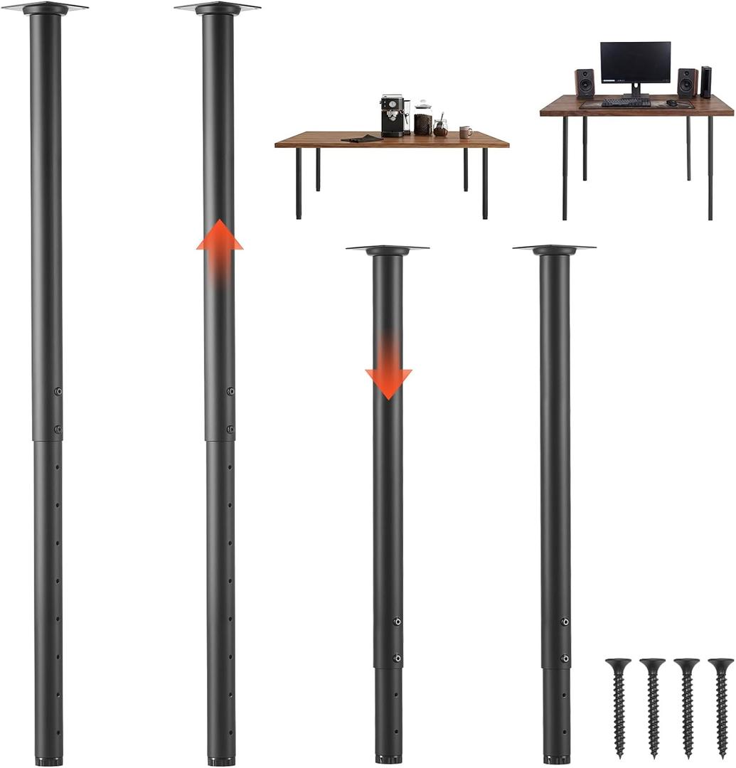 VEVOR Adjustable Table Legs, 24-40 in Round Steel Furniture Legs, 1200 lbs Max Load Heavy Duty, Quick Installation, Ideal for Home Office Desk DIY, Coffee Dinner Bar Tables, Workbenches, 4 PCS, Black, 3.3 x 3.3 x in