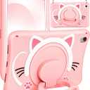 Wazzasoft for iPad A16 Case/10th Generation Case - Soft Silicone Tablet Cover for iPad 11th 11 Inch/10th 10.9 Inch Funda Girls Women 3D Cartoon Cute Cat Kitten with Rotating Stand & Strap