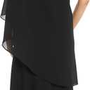 R&M Richards Women's Evening Gown W/Flowing Chiffon Capelet & Floral Accent - Formal Maxi Dress for Special Occasions (Black, XL)