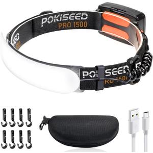 LED Headlamp Rechargeable, Super Bright 1500 Lumens 230 Wide Beam Headlamp, 3 Modes IPX6 Waterproof Lightweight Head Light with Taillight & Clips for Camping, Running,Fishing, Outdoors, Hard Hat Work