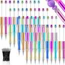 Crtiin 100 Pieces Plastic Beadable Pen Bulk Kit 50 Bead Ballpoint Shaft Black Ink Beaded Pens with 50 Refills for DIY Making Gift Kids Students Office School Supplies(Electroplated Gradient Color)