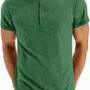 Men's Henley Short Sleeve Shirts Casual T-Shirts Button Top Summer Soild Basic Tee (Green, M)