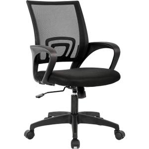 BestOffice | Ergonomic Office Chair | Mid-Back Swivel Desk Chair | Breathable Backrest & Lumbar Support | Adjustable Height | Sponge Seat | Rolling Wheels | Black | for Adults & Women
