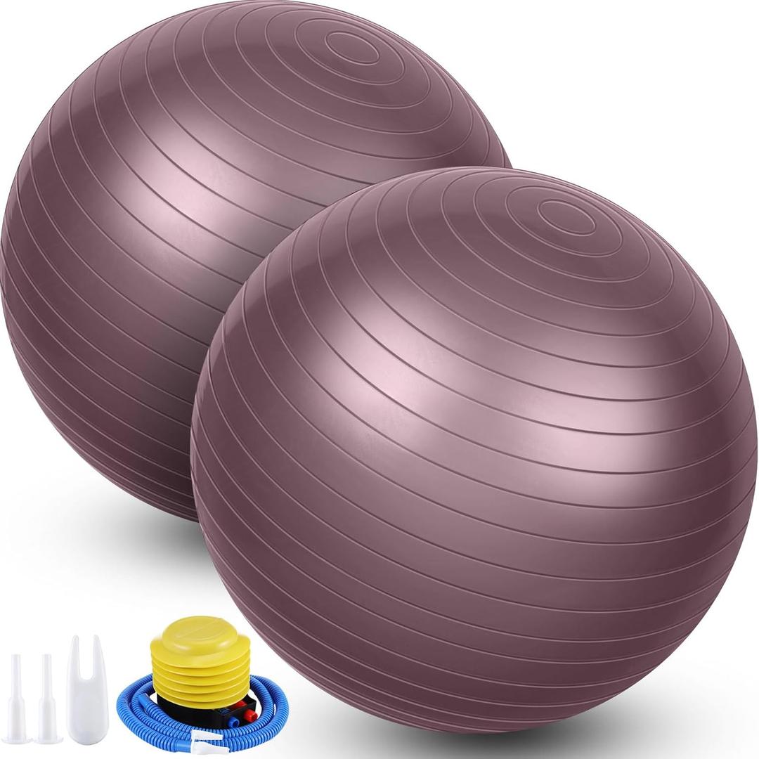 Leyndo 2 Pcs Yoga Ball Exercise Ball Large 26 Inch Exercise Anti Burst Birthing Fitness Ball with Pump, 26 Inches/ 65 cm for Improved Posture, Balance, Yoga, Pilates, Training (Rose)