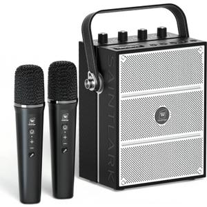 100W Powerful Voice Amplifier with 2 Wireless Microphones, Big Pro Sound Portable Speaker with Microphone, Bluetooth Speaker PA System Karaoke Machine Support BT/USB/TF Card/Aux/Guitar S99