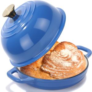 Tioncy Enameled Bread Dutch Oven with Lid for Sourdough Baking 5 Quart Round Cast Iron Dutch Oven Pot Bread Bakers for Kitchen Homemade Cookware Gifts Roasting Frying Cooking Stewing(Blue)