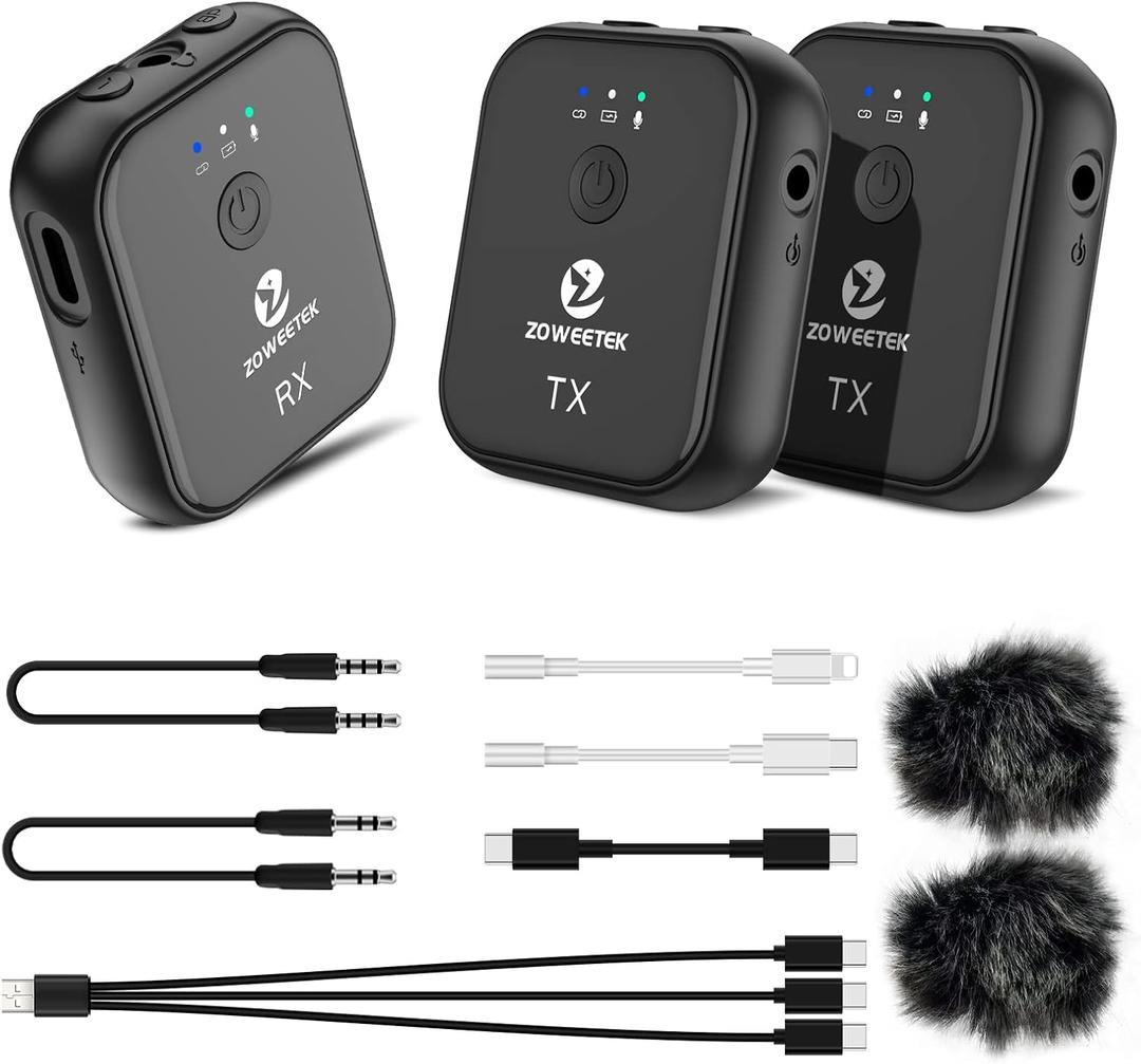 ZOWEETEK Wireless Lavalier Microphone Dual Channel,Suitable for iPhone,Android Phone,Ipad,DSLR,GoPro,Camera,Laptop.