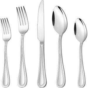 30-Piece Silverware Set, HaWare Stainless Steel Flatware Service for 6, Pearled Edge Tableware Cutlery Include Knife/Fork/Spoon, Beading Eating Utensil for Home, Mirror Polished, Dishwasher Safe