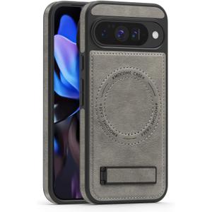 Lunivop for Google Pixel 10 Pro Case/Pixel 10 Case PU Leather [Compatible with Magsafe Wireless Charging] Magnetic Cover Stand Funda para Pixel 10/10 Pro 6.3 '' 2025 Rugged Best Gray