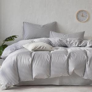 JELLYMONI Striped Duvet Cover Set - King Size Comforter Cover, Classic Grey & White Stripes, 100% Cotton 3 Pcs Bedding with Zipper Closure & 8 Corner Ties for Master or Guest Bedroom