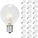 Novelty Lights 25 Pack G50 Outdoor String Light Globe Replacement Bulbs, Clear, E12/C7 Base, 7 Watt