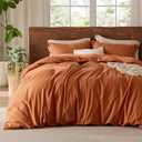 Bedsure 100% Washed Cotton Duvet Cover King Size - Burnt Orange Minimalist Cotton Duvet Cover Linen Like for All Seasons - GentleSoft Plain Simple Bedding (Burnt Orange, King, 104"x90")