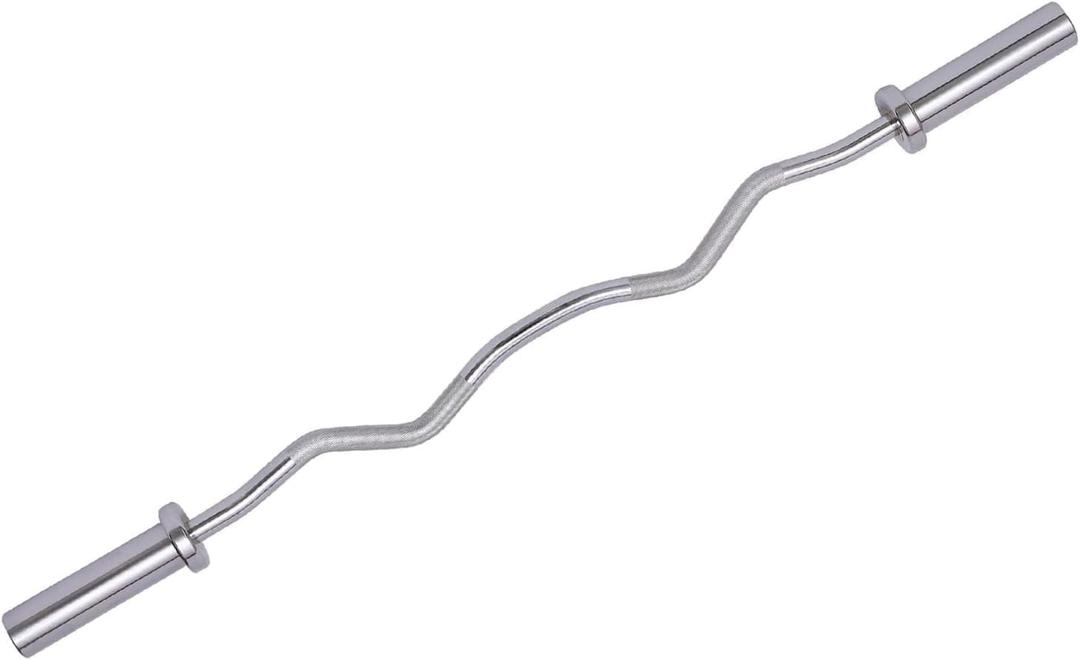 Fitvids Olympic EZ Curl Barbell Bar 47", 2-Inch Curl Bar for Weight Lifting, Hip Thrusts, Squat, Biceps-Home Gym Weight Bars (Black)