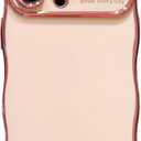 iPhone 15 Pro Case Magnetic, for Women Girls Soft Cute Wave Frame Curly Shape Love Heart Luxury Plating Phone Case Compatible with MagSafe Shockproof Back Cover 6.1" - Pink