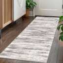KOZYFLY Modern Abstract Washable Rug Runner 2x5 Hallway Rug Runner Non-Slip Soft Kitchen Runner Rugs, Grey/Light Beige/Brown Striped Carpet for Entryway Bathroom