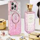 2 x for iPhone 15 Pro Max case, Compatible with MagSafe, Luxury Plating Heart Pattern Design, Full Camera Lens Protector Soft TPU Protective Phone Case for Women Girls 6.7" (Pink)