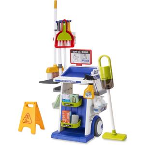 Kids Cleaning Toy Set-Cleaning Tools with Toy Vacuum Cleaner Mop & Spray Bottle Cleaning Carts Pretend Play Educational Toys for Toddlers & Preschoolers Ages 3-5 (Blue)