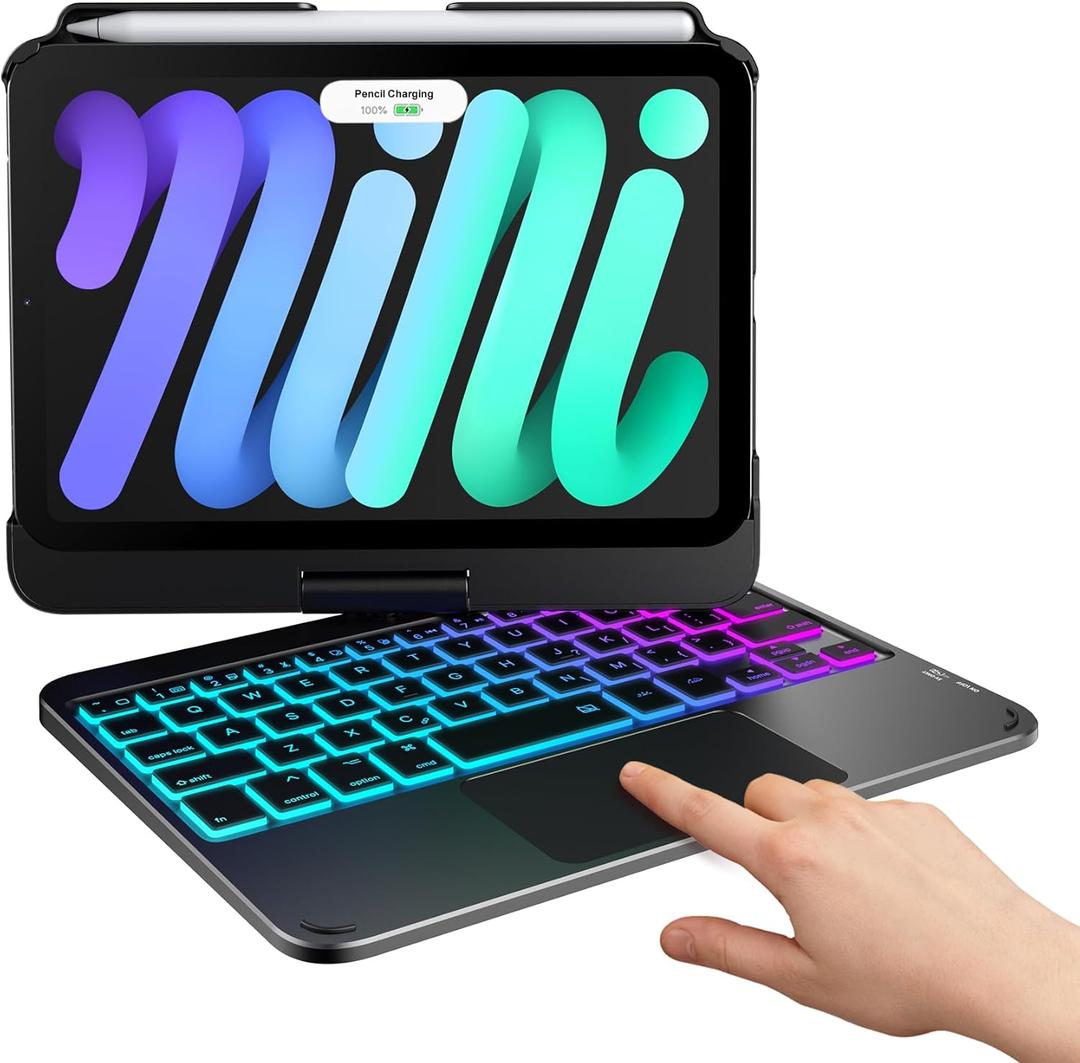 typecase Keyboard Case for iPad Mini 7 (2024) & Mini 6 (2021) - Wireless Case with Keyboard for iPad Mini 7th 6th Generation 8.3" - 10 Colors Backlit Keyboard Cover with Trackpad - Black