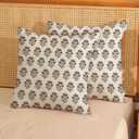 Brown Pillow Covers 18x18 Inch Set of 2 Vintage Block Print Floral Throw Pillows Neutral Modern Boho Flower Decorative Pillow Cases Farmhouse Linen Outdoor Decor Cushion Cover for Couch Sofa