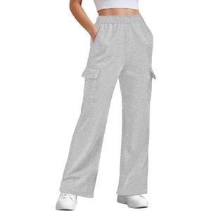 Cargo Sweatpants for Women Fleece Jogger Pants Casual Baggy Trousers Athletic Long with Pockets Trendy (Small, Grey)