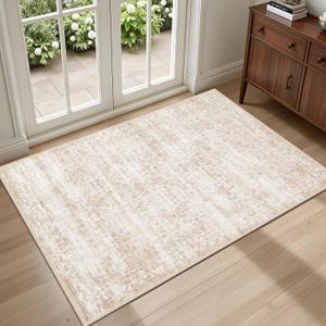 2x3 Area Rugs Living Room Rug: Washable Vintage Boho Rug No Slip Stain Resistant Soft Carpet Indoor Floor Floral Large Carpets for Bedroom Dining Room Farmhouse Nursery Hallway Home Office, Beige Brown, 2' x 3' (Rectangular)