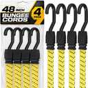 Houseables Long Bungee Cords with Hooks, Heavy Duty Bungee Cords, Dolly Straps, Elastic Tie Down Straps, Moving Rope, Rope with Hook, Soga Para Amarrar, Flat Rubber, Truck, Outdoor, 48 Inch, 4FT, 4 PK