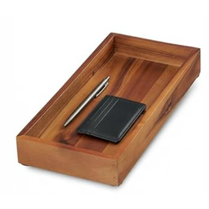 Demigo Acacia Valet Tray, 12.2 x 6 in Men and Women Wooden Catch All Tray for Entryway Table, Bedside Nightstand Organizer, Home Office, Tabletop Storage Vanity for Wallet, Jewelry, Perfume (Brown)